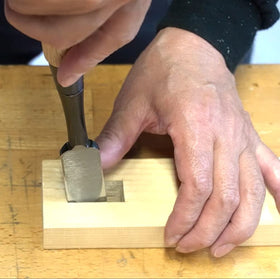 KAKURI 3-piece chisel display box shows ready-to-use woodworking kit.