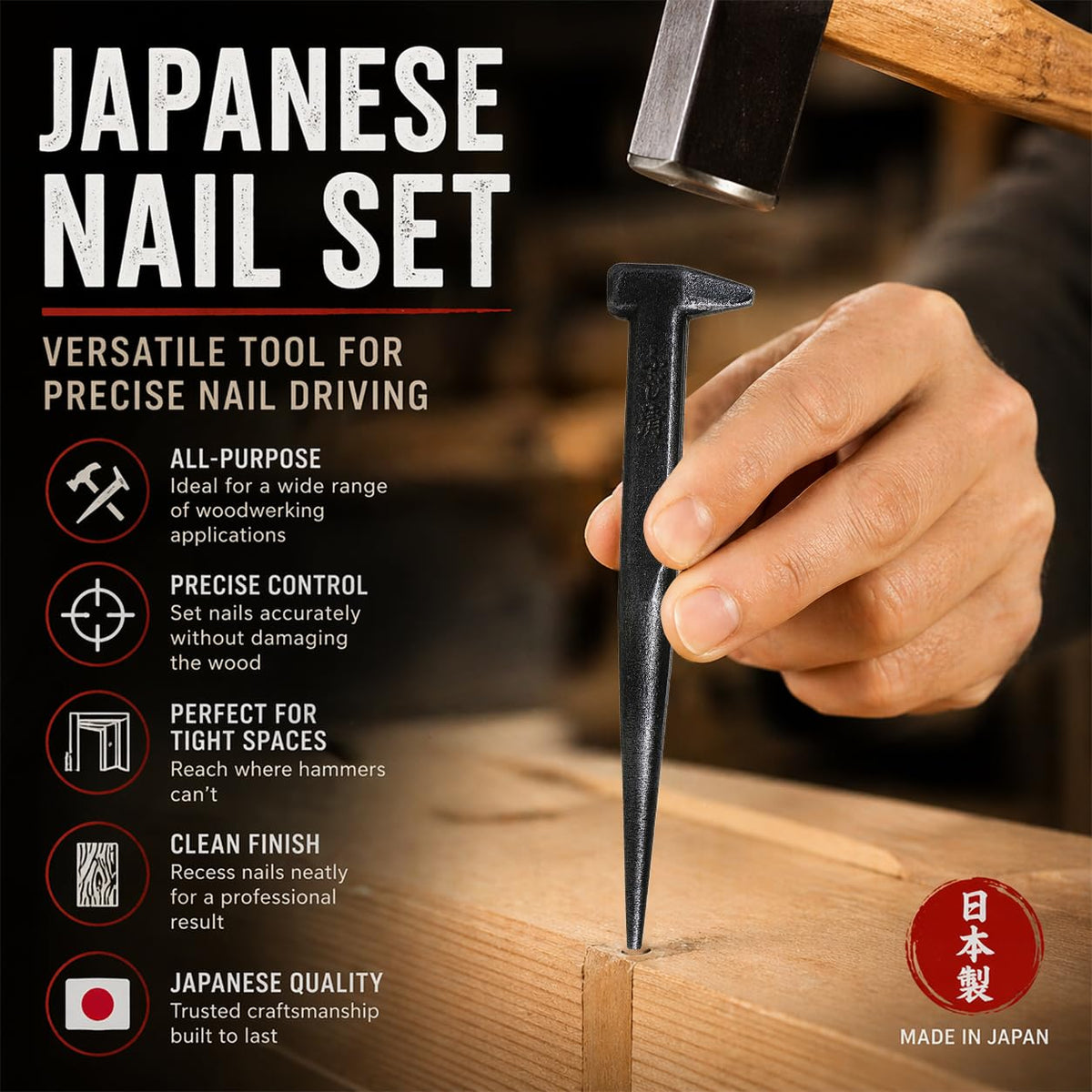 KAKURI Kugishime nail setter with precision head for countersinking.