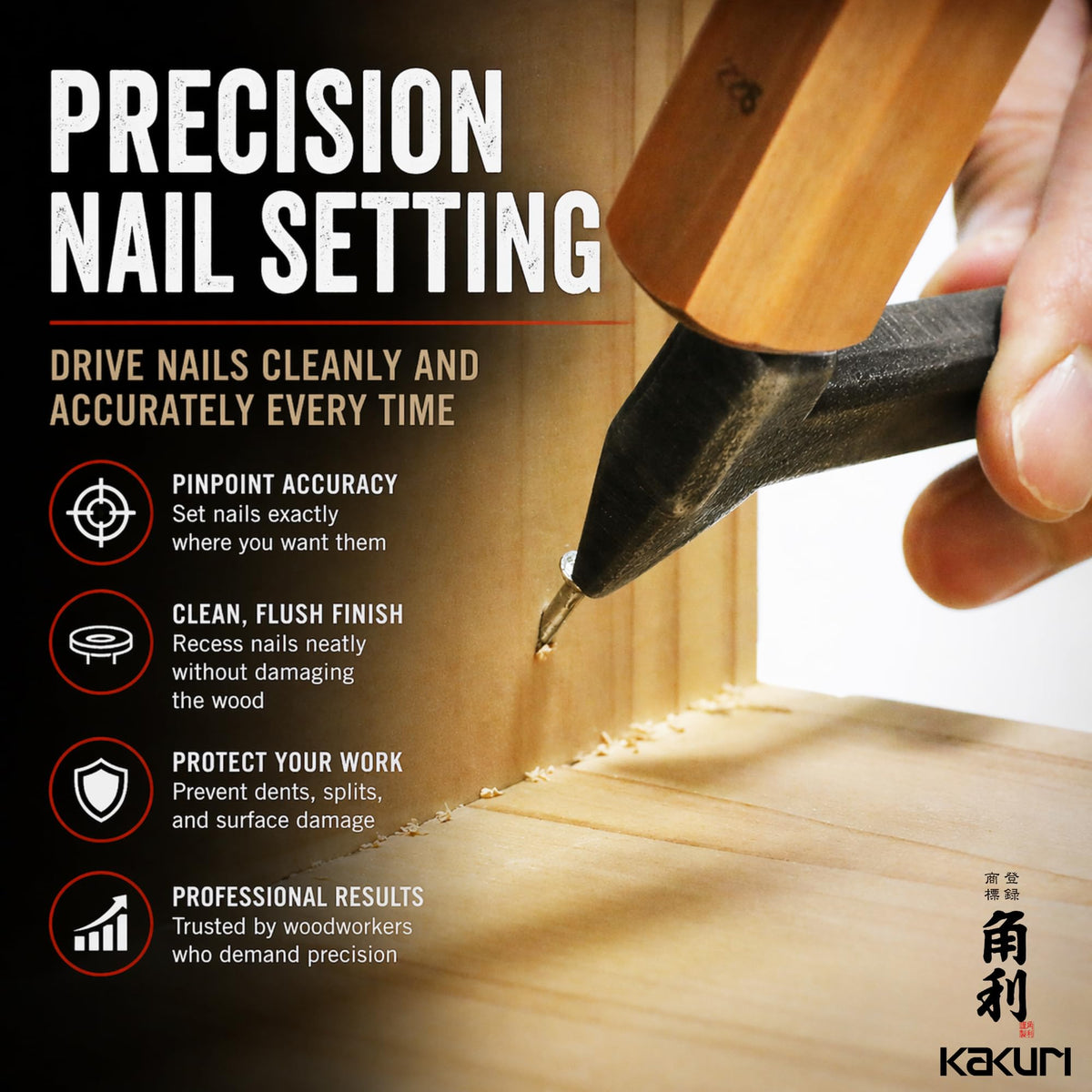 KAKURI made-in-Japan nail punch with black finish.