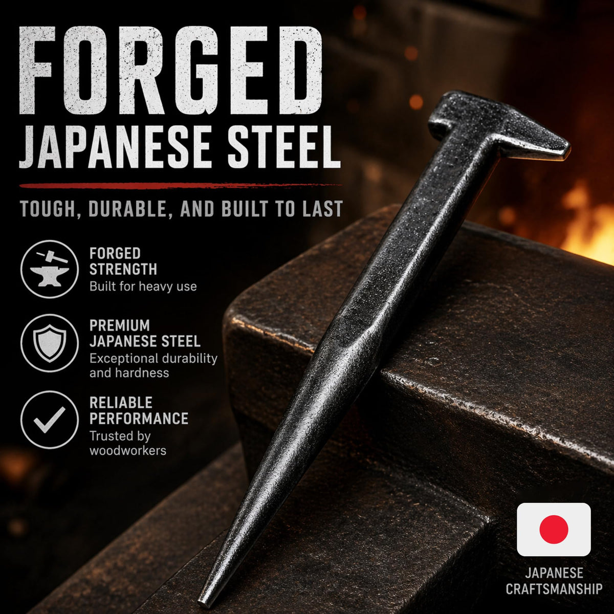 KAKURI nail punch with large head for safer, more accurate taps.