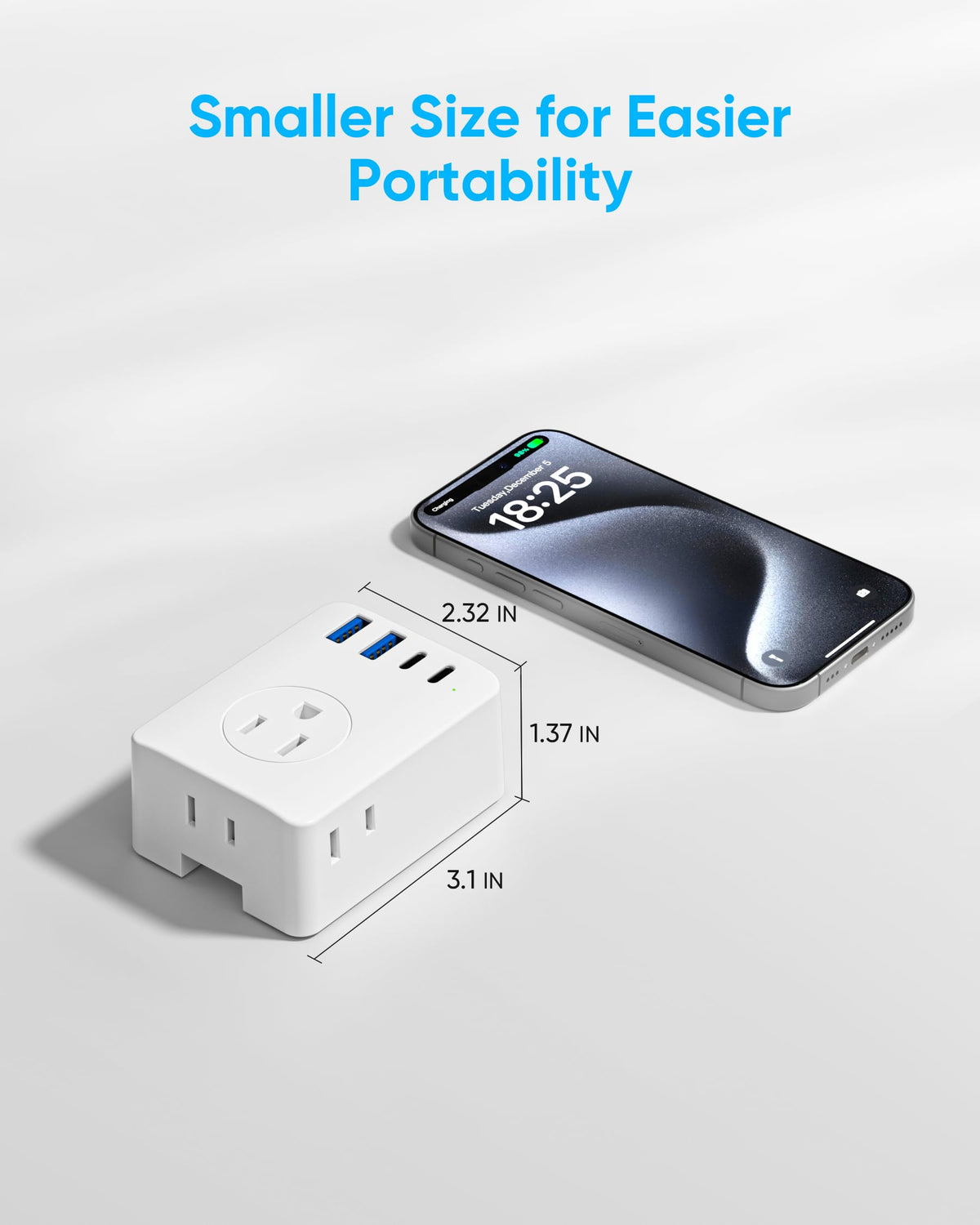 Kakyanill 5ft flat cord keeps outlets reachable and tidy.