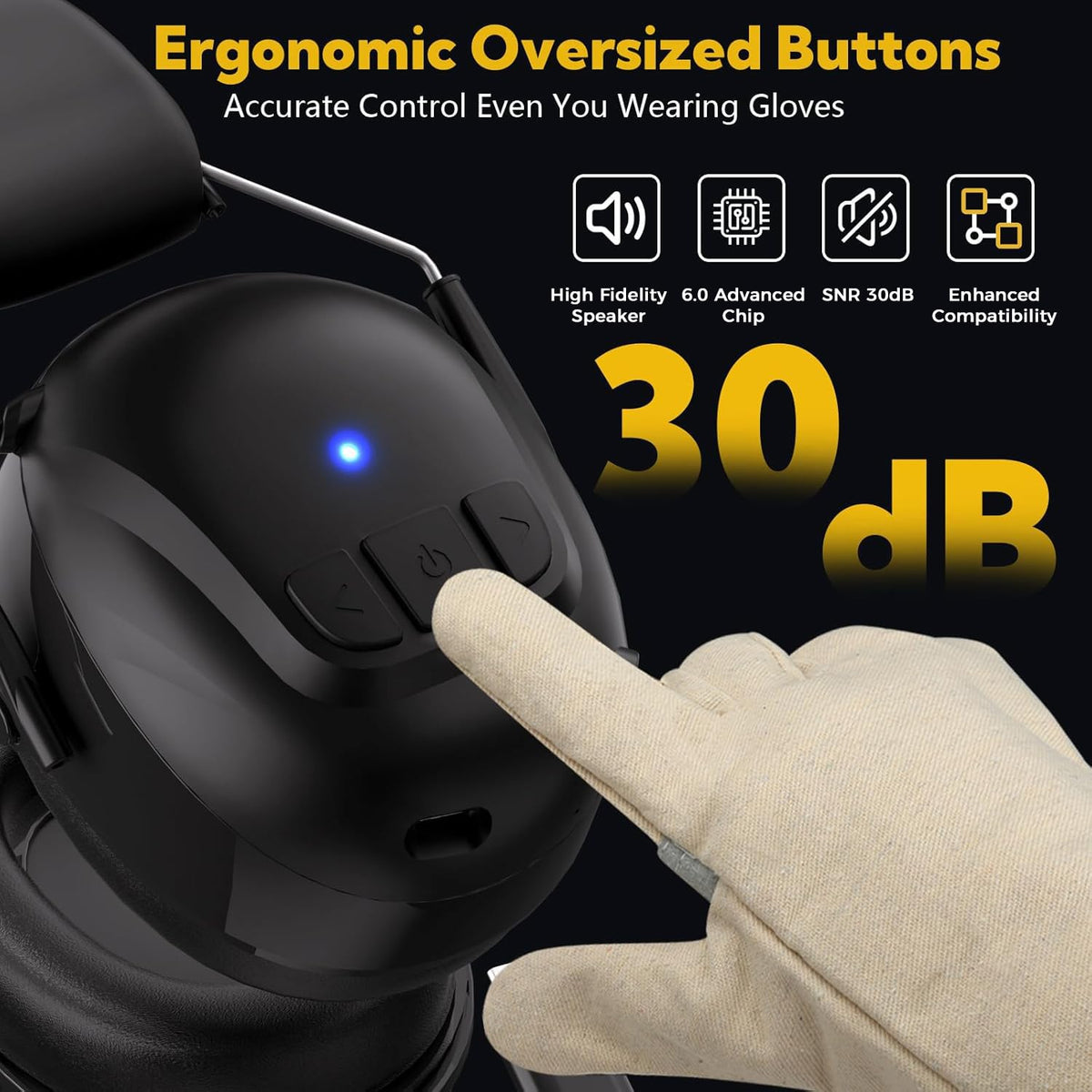 Kalence glove-friendly large buttons for easy control while wearing gloves