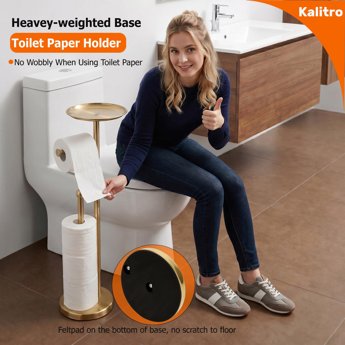 Weighted base with felt pads protects floors and prevents tipping.