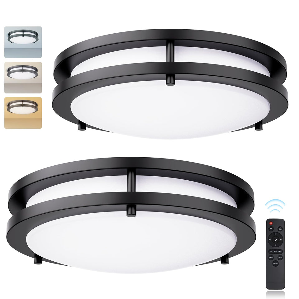 Kalium LED ceiling light with remote for easy dimming from anywhere in the room.