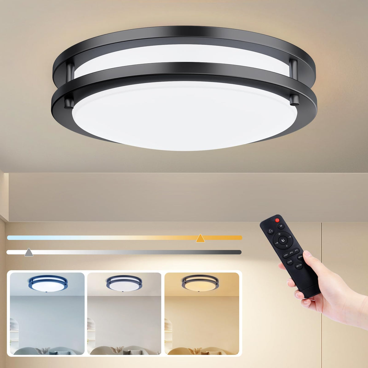 Kalium LED ceiling light with remote control for easy room lighting adjustments