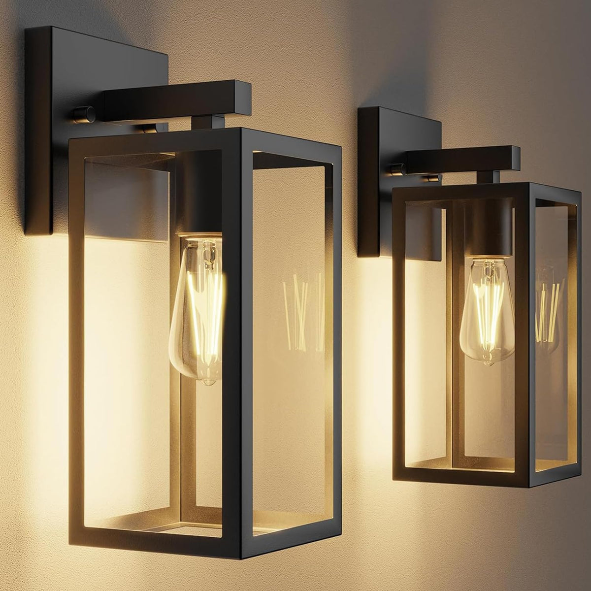 Kalium porch lights with matte-black finish for elegant exterior illumination on porches.