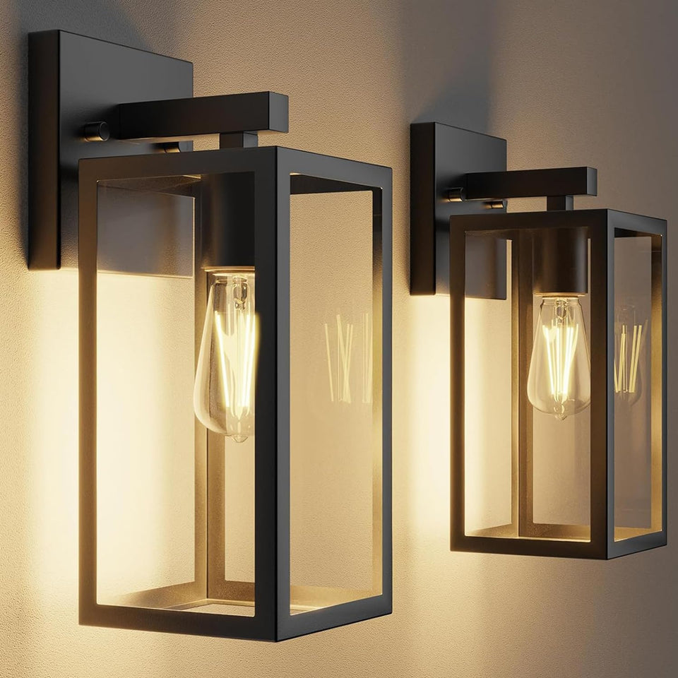 Kalium porch lights with matte-black finish for elegant exterior illumination on porches.