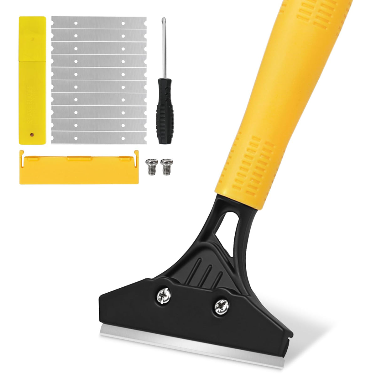 KalTell heavy-duty scraper with extended handle for standing floor cleaning