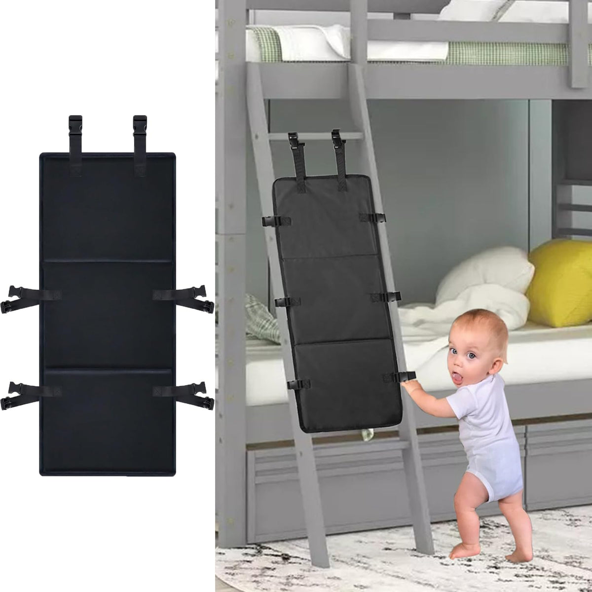 Kalyvon bunk bed ladder cover closed to deter unsupervised climbing