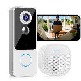 KAMEP doorbell camera provides 2K wide-angle view for full porch visibility.