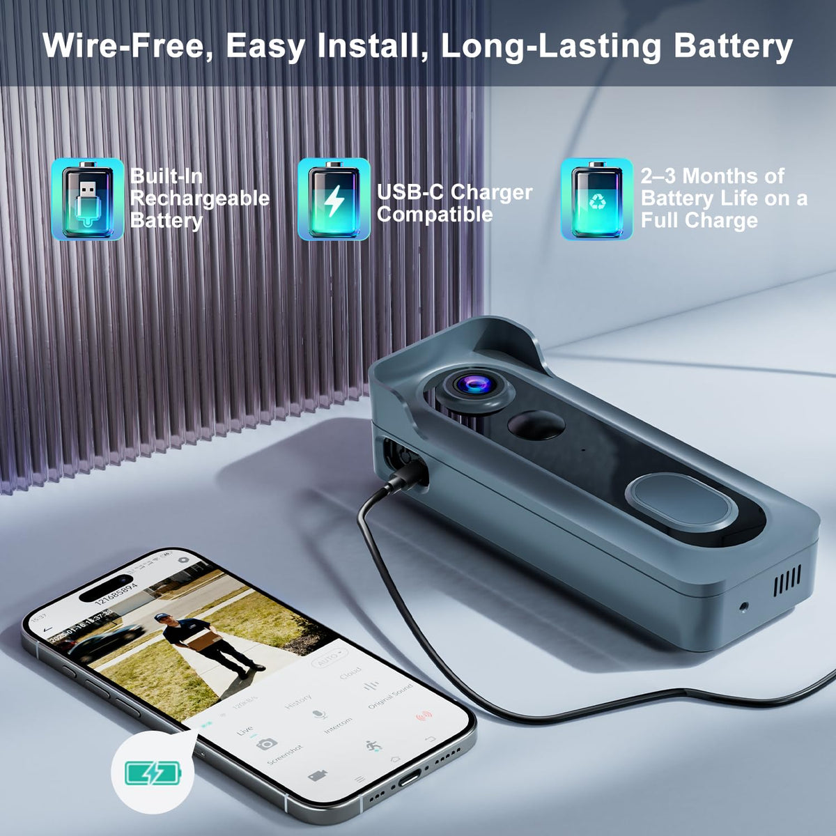 KAMEP doorbell cloud storage with encryption for secure video clips.