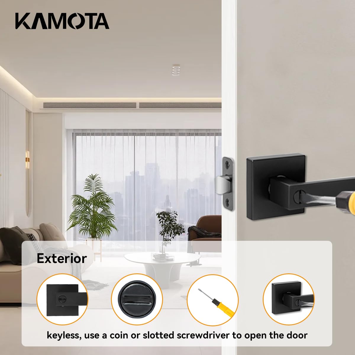 Kamota latch adjustable between 2-3/8 and 2-3/4 inches for a precise fit.