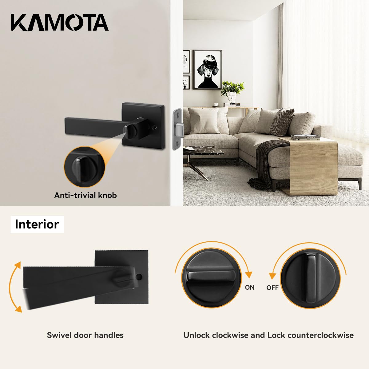 Kamota reversible design fits left and right handed doors for flexibility.