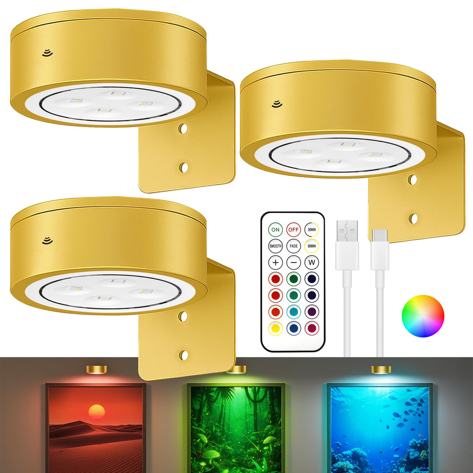 Kandicyar 3Pack Picture Light with magnetic mount to enhance gallery walls for flexible placement