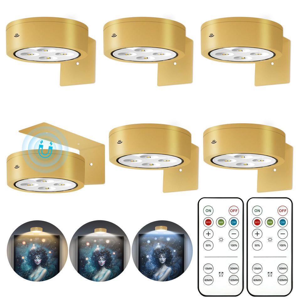 Kandicyar 6-pack picture light front view enhances framed artwork