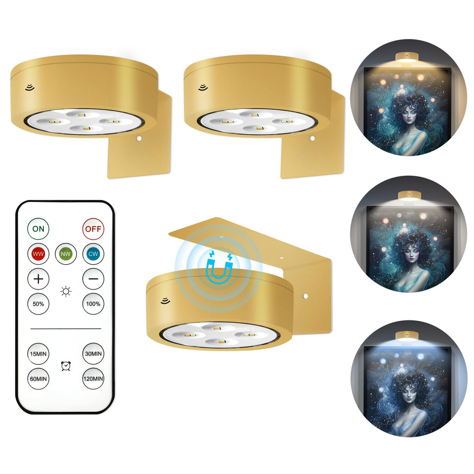 Kandicyar 3-pack battery picture light front view enhances wall art without wiring