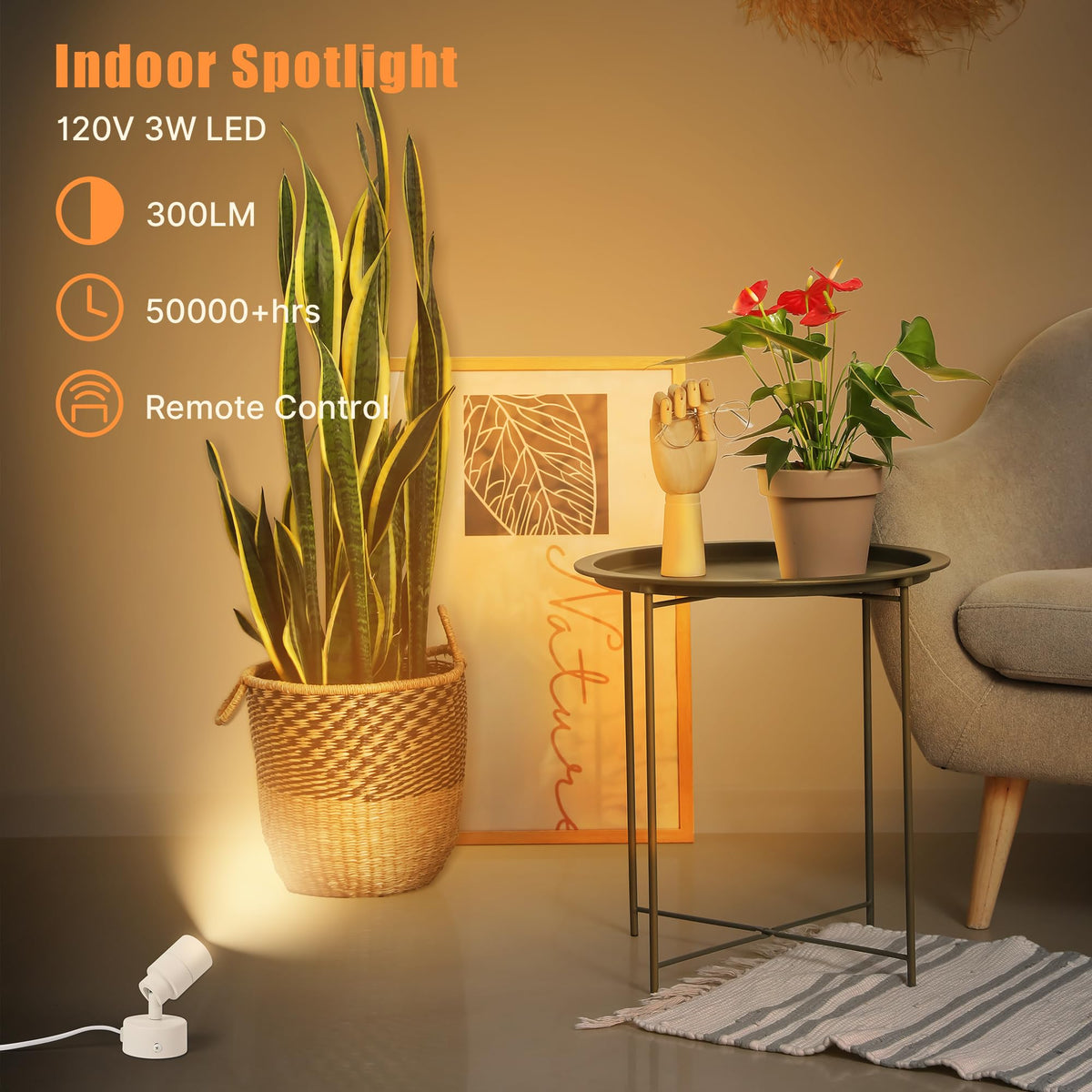 Kandicyar LED spotlight 2-pack for plants and decor with 3 CCT options.