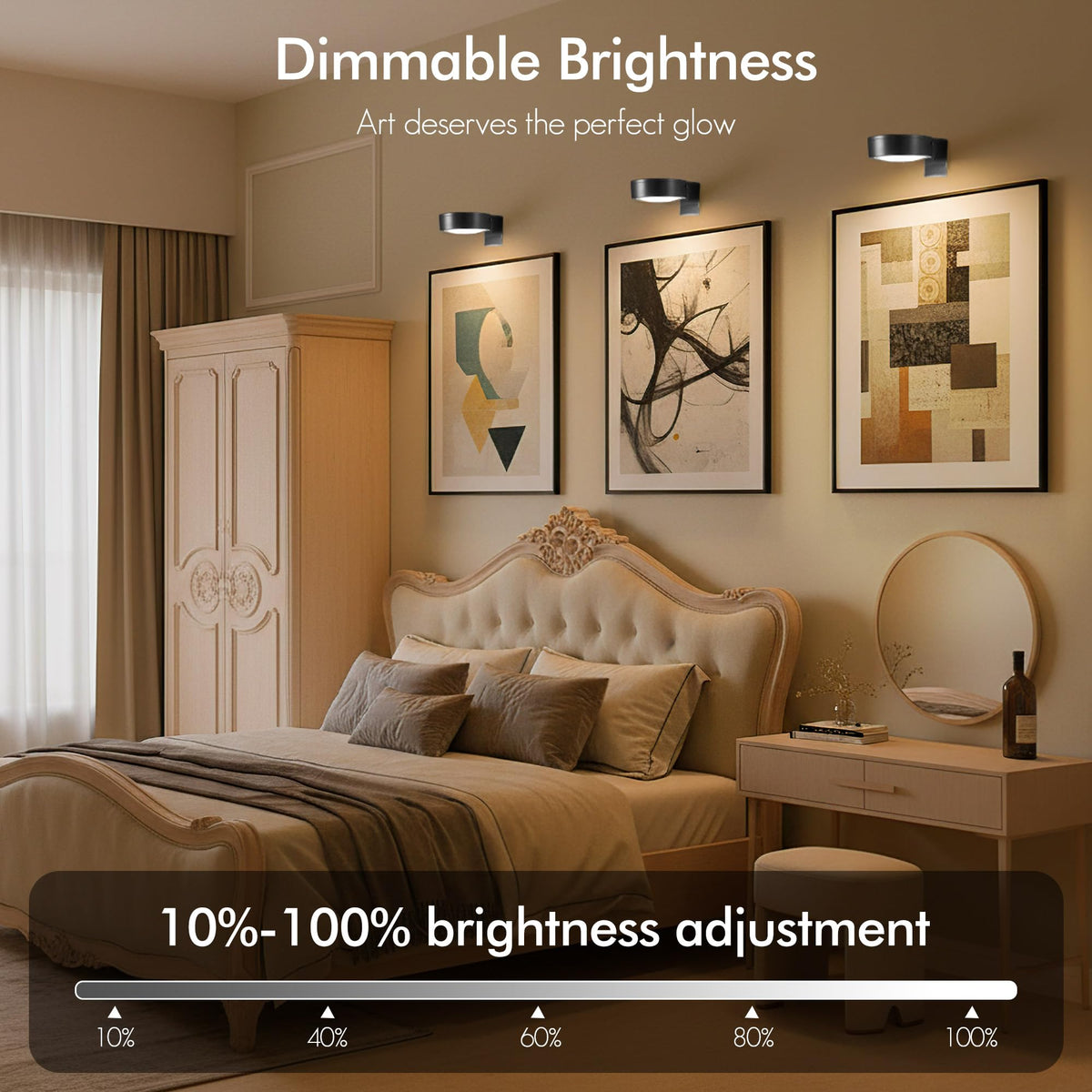 Kandicyar picture light offers warm, natural, and cool white options for mood settings