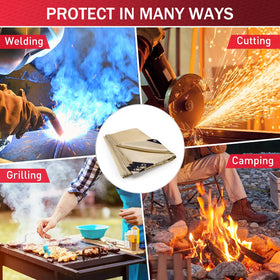 Kanhiro welding blanket used in workshop for sparks and heat protection.