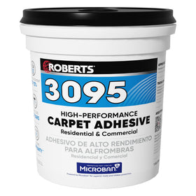 Kantu Roberts 3095-1 gallon carpet adhesive bottle shows strong initial grab for fast installs.