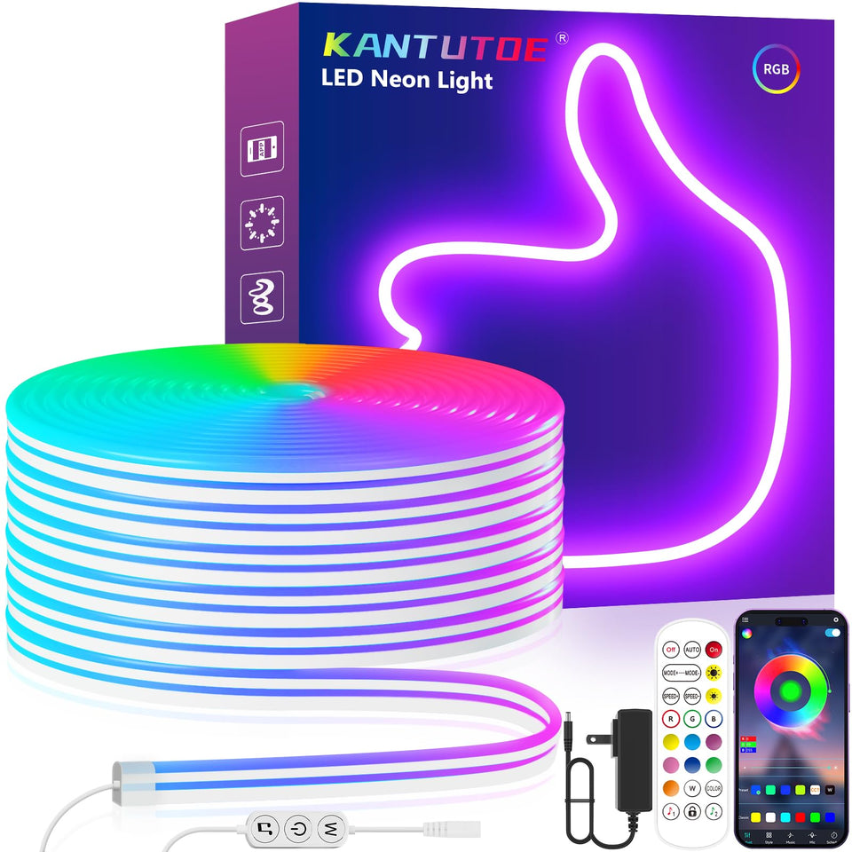 KANTUTOE LED neon rope light closeup showing bright beads for vivid RGB ambiance