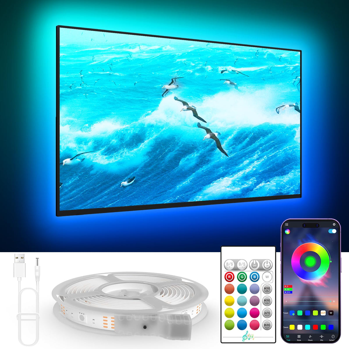 KANTUTOE TV lights behind setup delivering soft ambient glow to enhance movie nights.