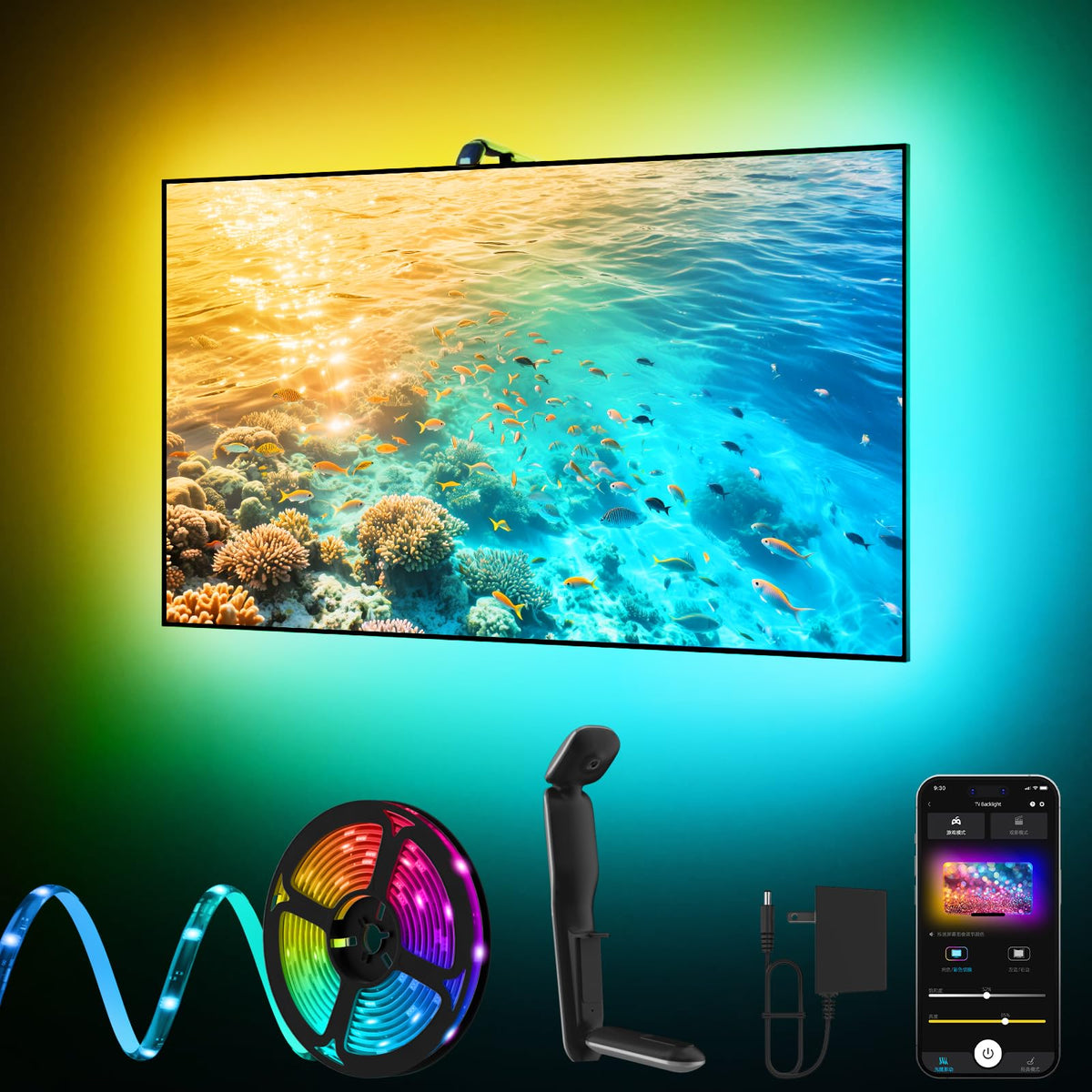 KANTUTOE TV LED backlight with camera capturing on-screen colors for immersive ambience