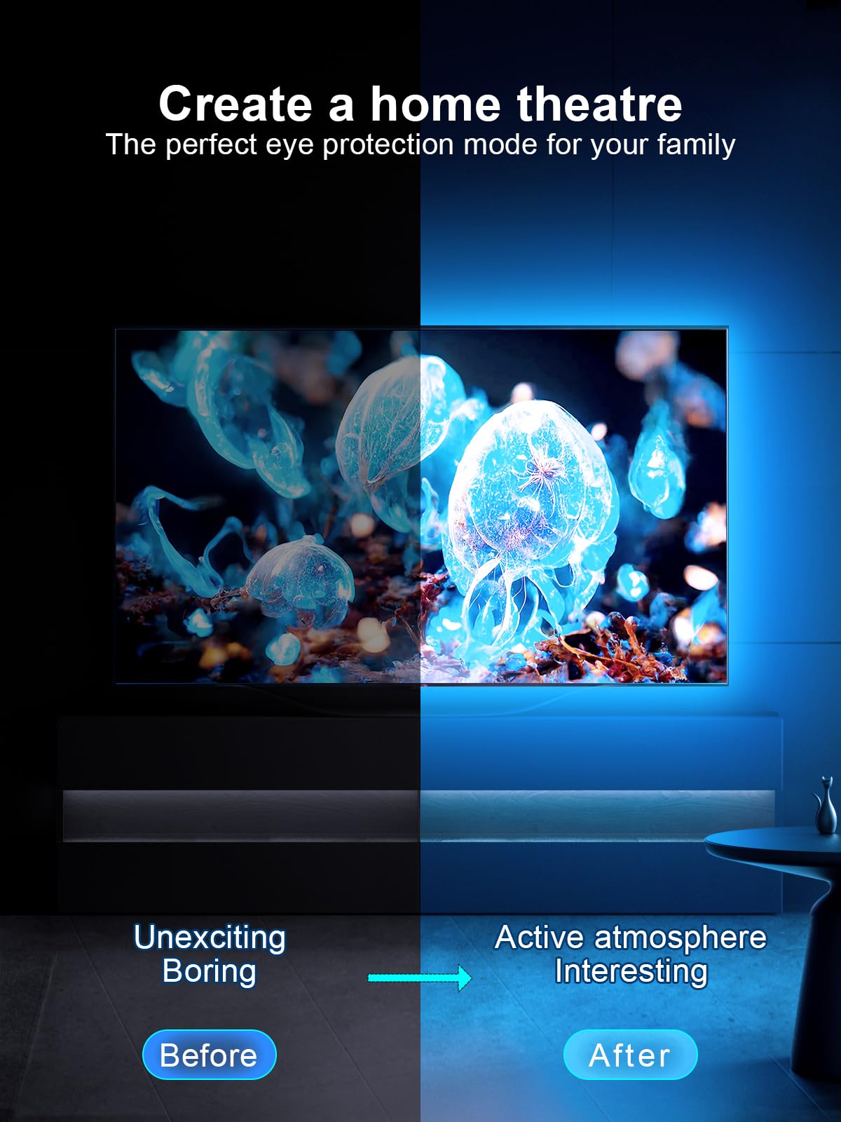 KANTUTOE TV lights with foam adhesive for easy secure mounting behind TVs.