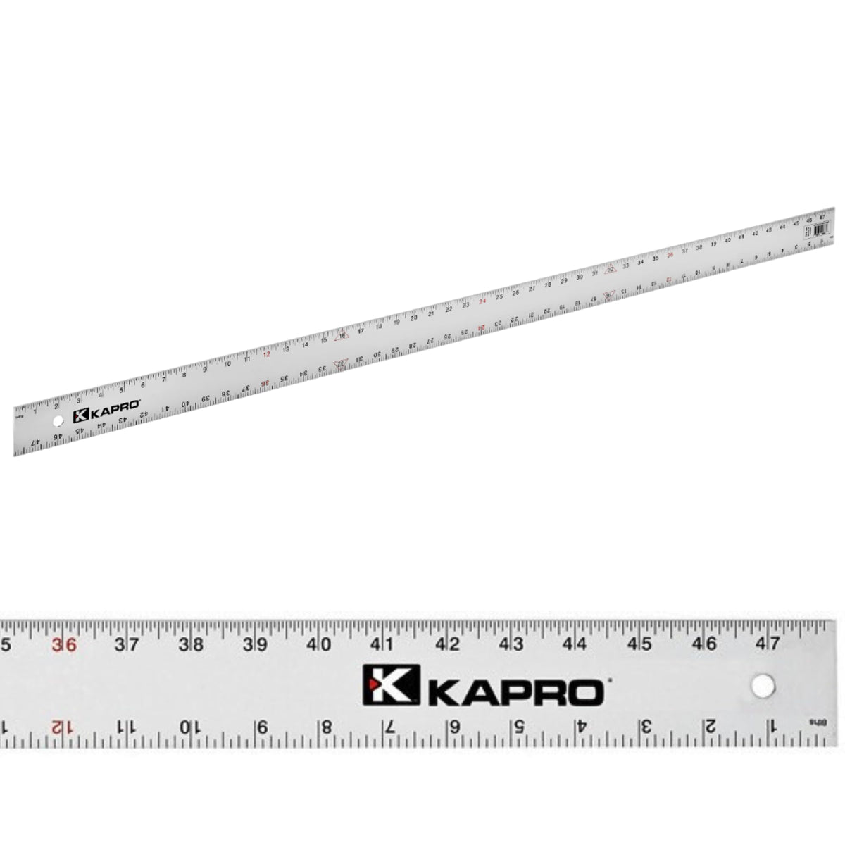 KAPRO 308 straight edge ruler shows a 48-inch scale for precise carpentry measurements.