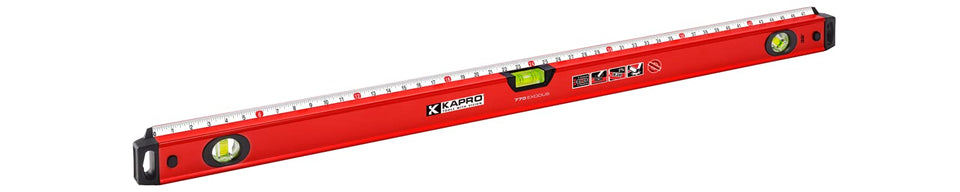 KAPRO 770 Exodus 48-inch box level front view shows three vials for precise leveling.