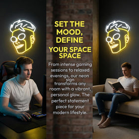 KAQRI yellow white contrast neon sign enhances focus and entertainment spaces
