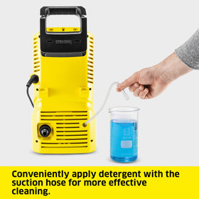 Kärcher K 1 10-foot hose extends reach to decks and driveways.