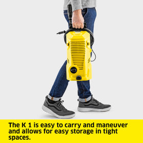 Kärcher K 1 high-pressure gun with hose supports versatile cleaning.
