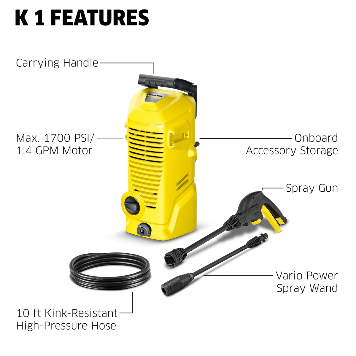 Kärcher K 1 lightweight design enables easy carrying and storage.