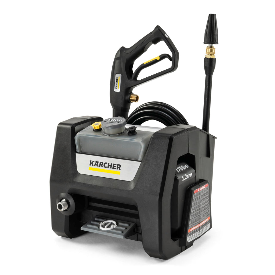 Karcher K1700 Cube back storage keeps spray gun and hose organized