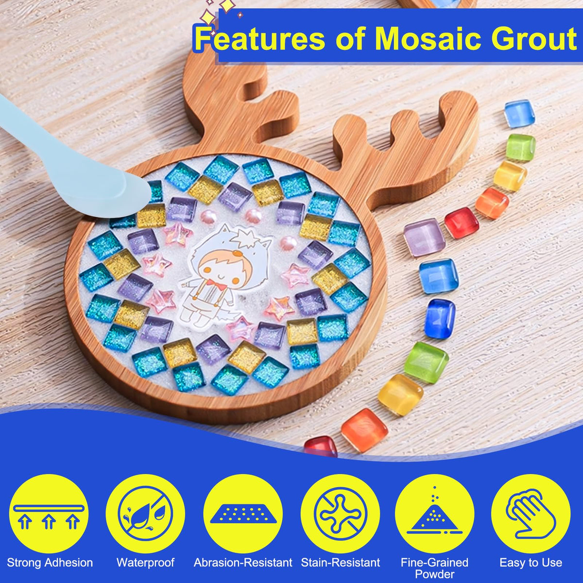 Karidge sealant scraper application shows smooth gap filling in DIY mosaics