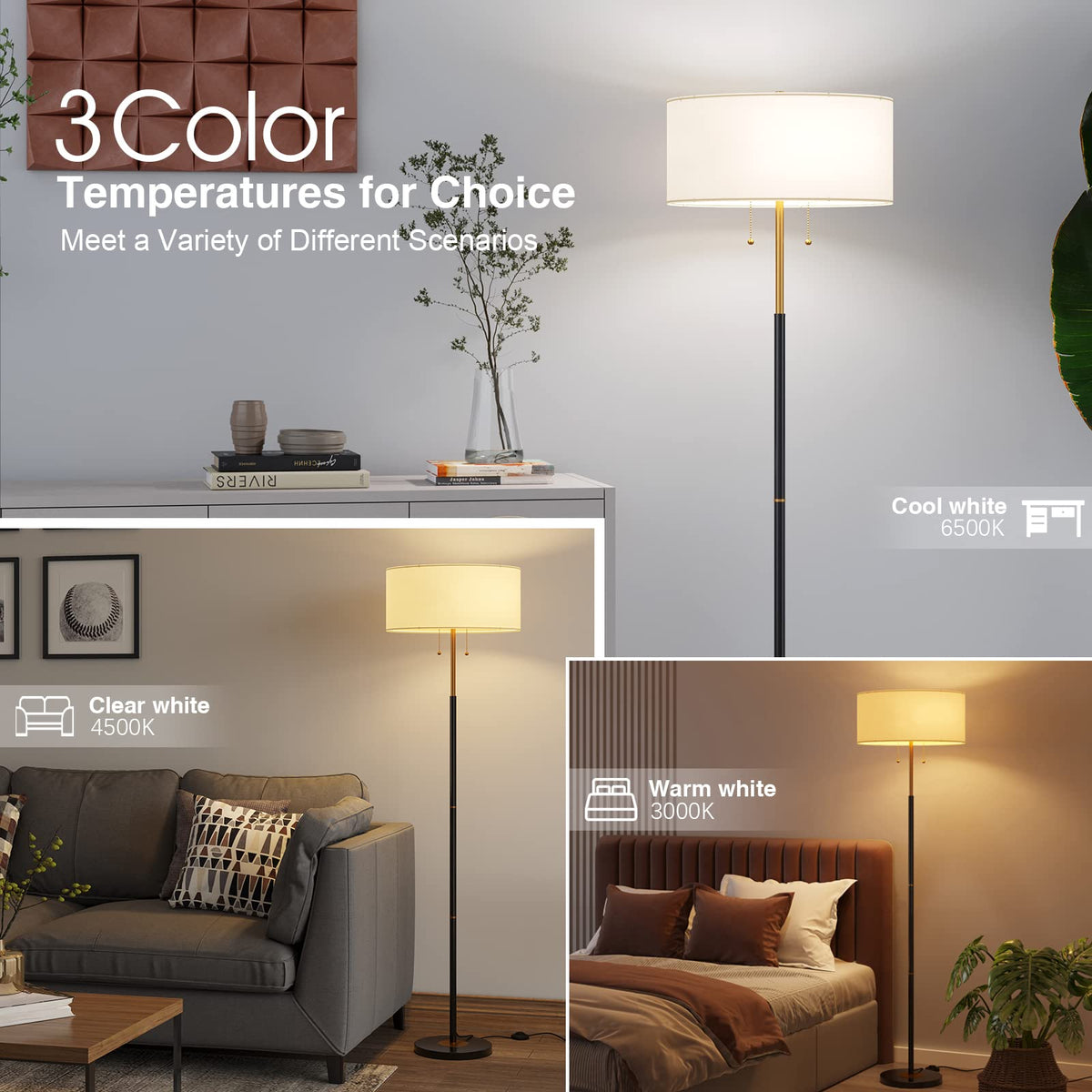 Karjoefar floor lamp features drawstring control for convenient, flexible lighting.