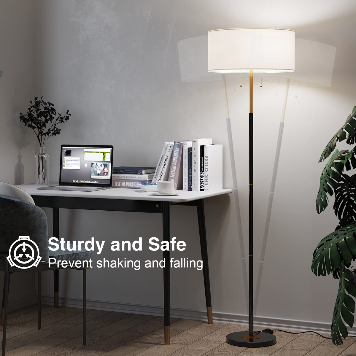 Karjoefar metal base and weighted design ensure stable floor placement.