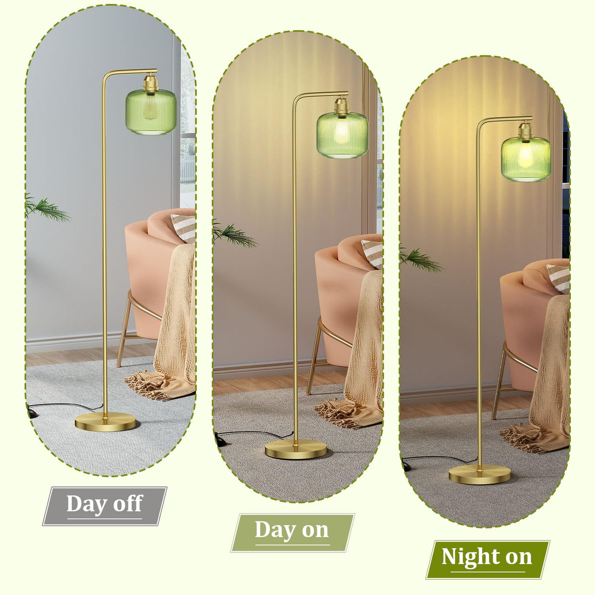 Karjoefar brushed gold base floor lamp adding warm decor touch