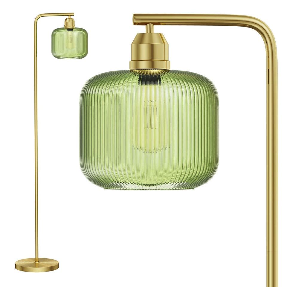 Karjoefar glass floor lamp with green ribbed shade for ambient living room lighting