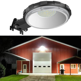 Karjoefar LED barn light front view shows rugged outdoor durability for barns and yards.
