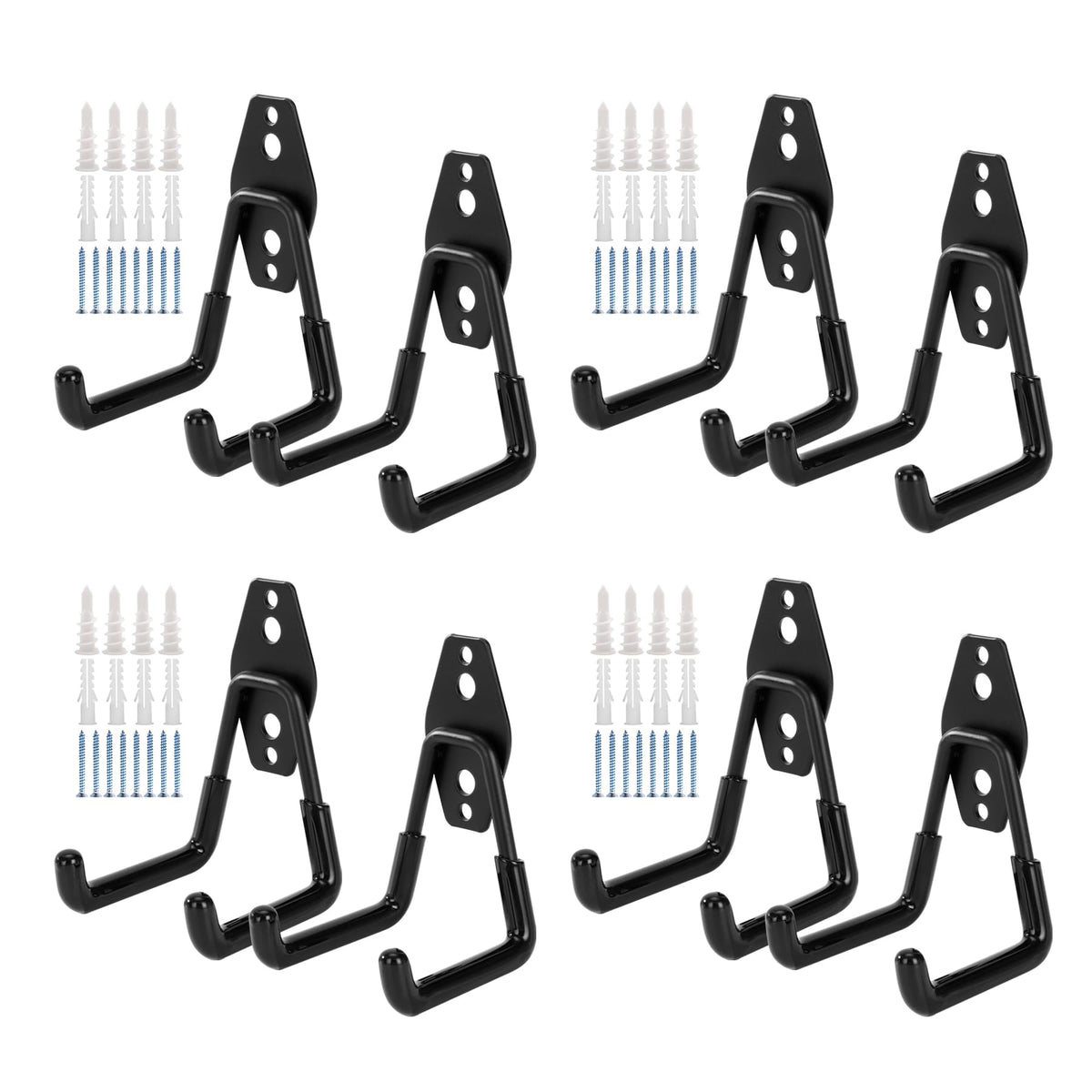 KAROSOM 8-pack garage hooks mounted on wall for tidy tool storage.