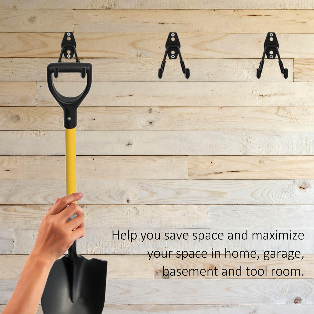 KAROSOM heavy-duty steel garage hooks highlight rugged construction.