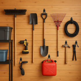 KAROSOM hooks hold ladders and bikes securely in the garage.