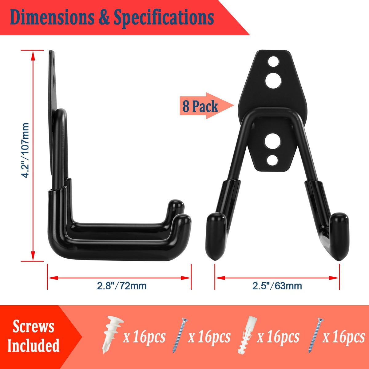 KAROSOM rubber-coated garage hooks protect surfaces from scratches.
