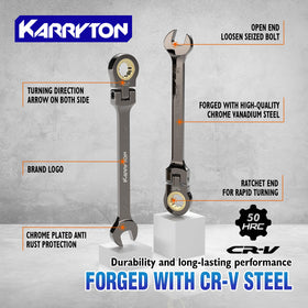 KARRYTON 180-degree flex-head wrenches reach hard-to-access bolts