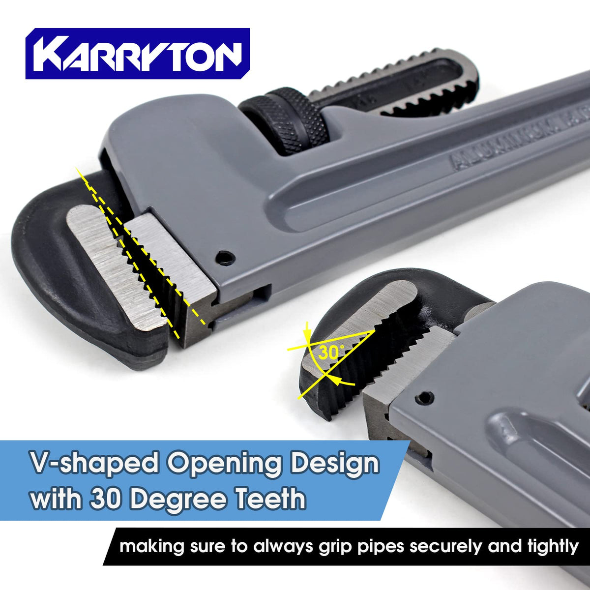 KARRYTON 24-inch aluminum pipe wrench for heavy duty projects and bolts.