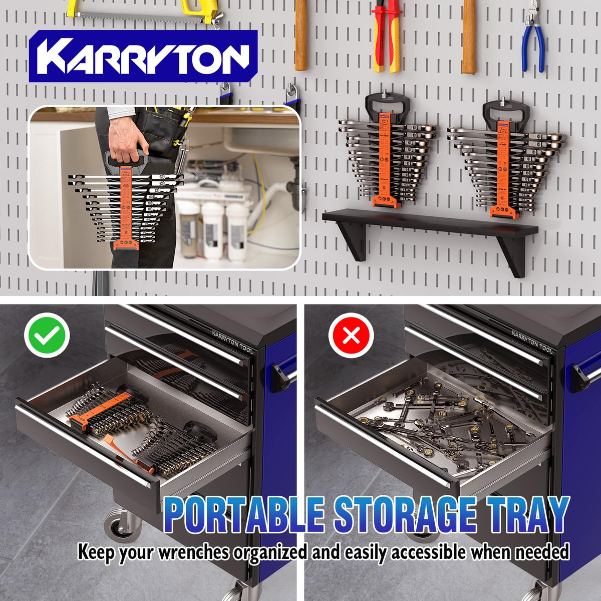 KARRYTON metric and SAE organizer racks keep wrenches neatly sorted