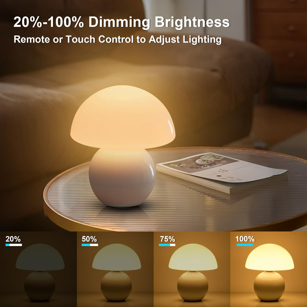KARTOOSH mushroom lamp battery view emphasizes long-lasting cordless power.