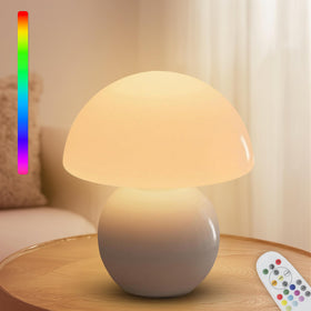 KARTOOSH cordless mushroom lamp front view provides cozy ambient lighting for living rooms.